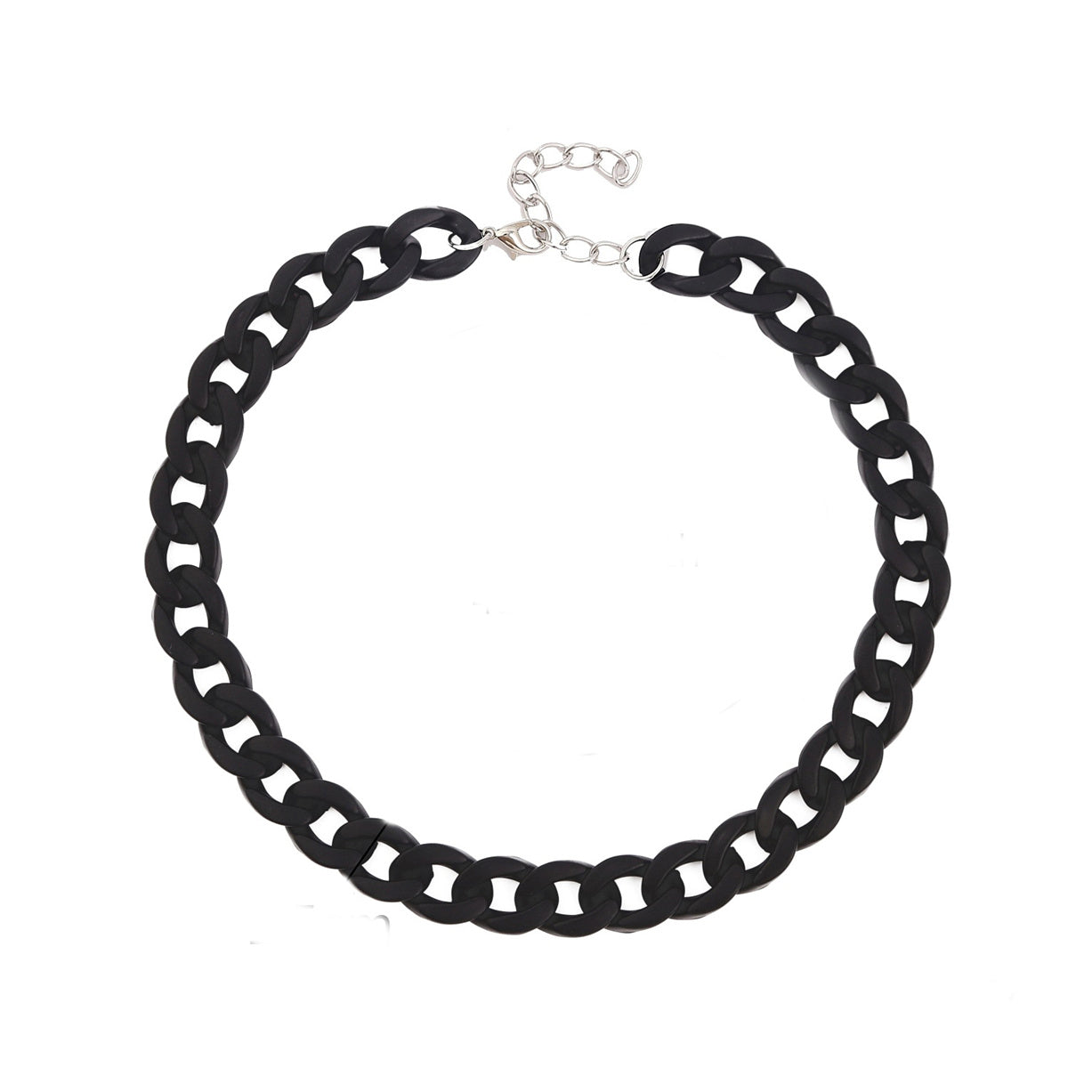 Black Acrylic and Silver-Plated Curb Chain Choker Necklace, silver pendant necklace for women, botanical inspired, side view