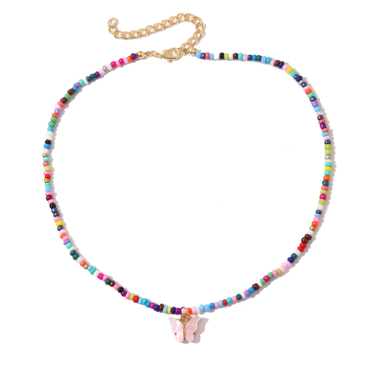 Pink and Blue Howlite 18K Gold-Plated Butterfly Pendant Necklace, gold pendant necklace for women, detail close-up