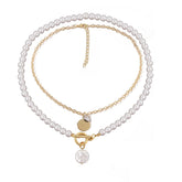 Pearl & Two-Tone Round Pendant Necklace - Set Of Two