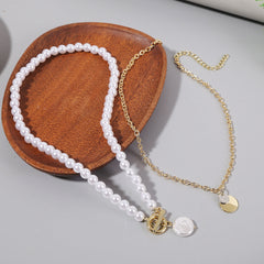 Pearl & Two-Tone Round Pendant Necklace - Set Of Two
