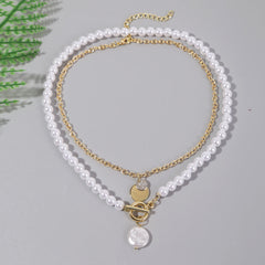Pearl & Two-Tone Round Pendant Necklace - Set Of Two