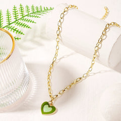 Green Enamel & 18K Gold-Plated Heart Pendant Necklace