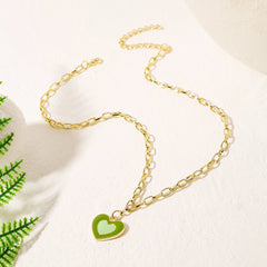 Green Enamel & 18K Gold-Plated Heart Pendant Necklace