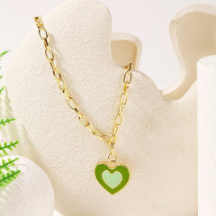 Green Enamel & 18K Gold-Plated Heart Pendant Necklace