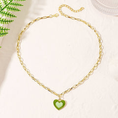 Green Enamel & 18K Gold-Plated Heart Pendant Necklace