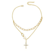 Pearl & Cubic Zirconia 18K Gold-Plated Cross Layered Necklace