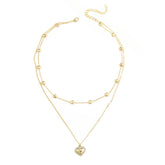 Cubic Zirconia & 18K Gold-Plated Heart Layered Necklace
