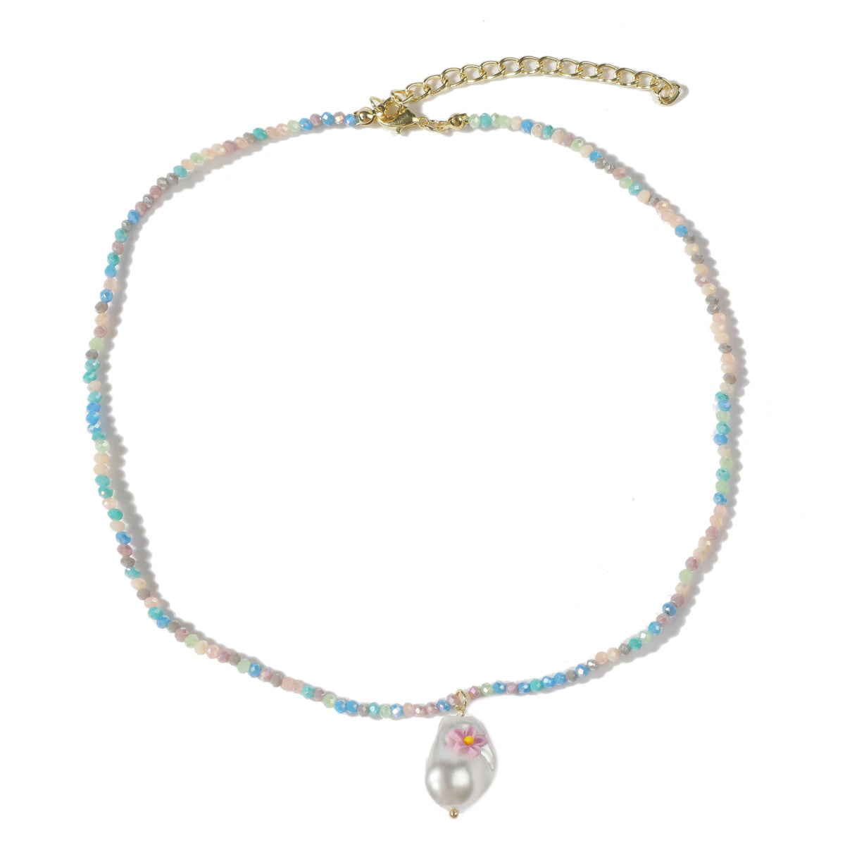 Pearl and Blue Acrylic 18K Gold-Plated Flower Pendant Necklace, gold pendant necklace for women, everyday style, styled look