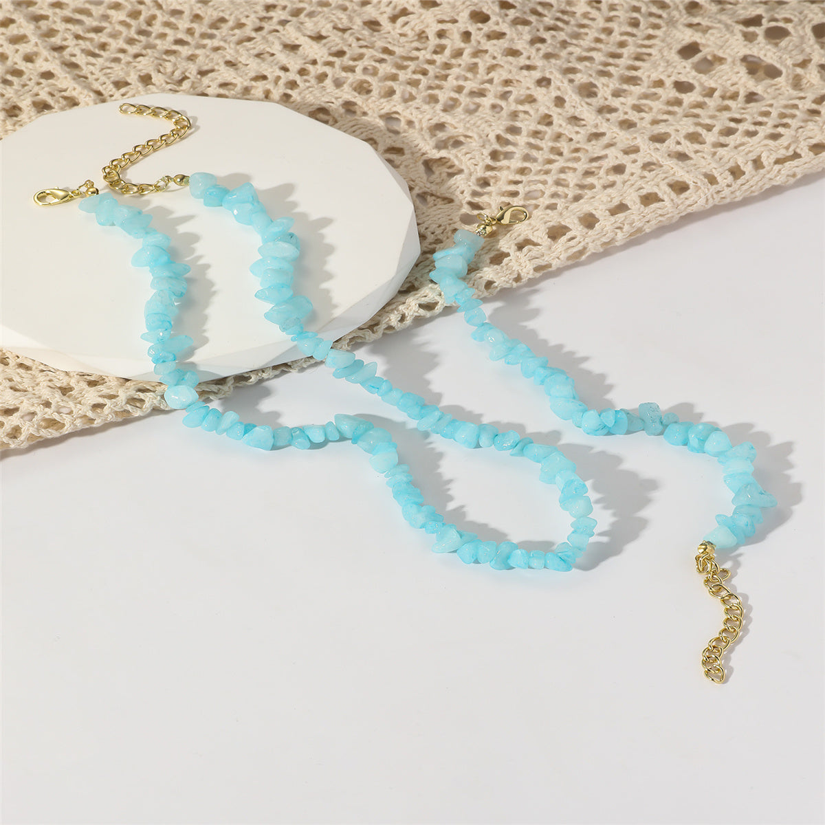 Blue Resin and 18K Gold-Plated Irregular Stone Bracelet Necklace Set, gold bracelet for women, lifestyle look