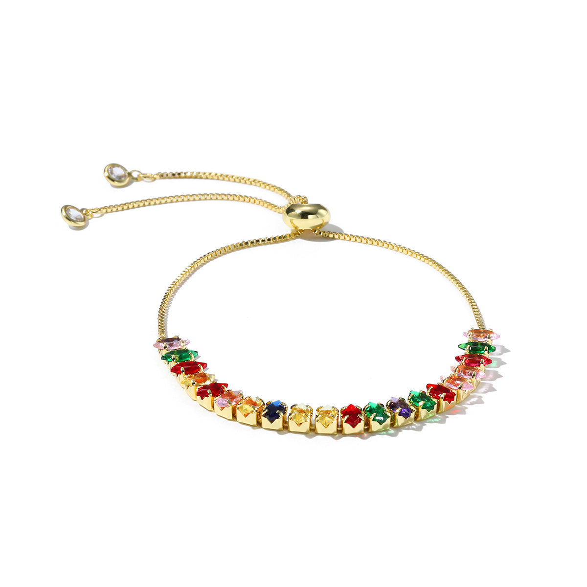 Green Crystal and 18K Gold-Plated Marquise Adjustable Bracelet, gold bracelet for women, elegant gift for her, lifestyle look