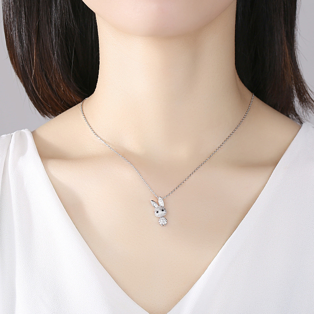 Cubic Zirconia and Silver-Plated Rabbit Pendant Necklace, silver pendant necklace for women, styled look