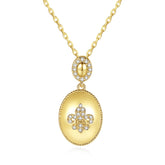 Cubic Zirconia & 18K Gold-Plated Fleur-De-Lis Oval Pendant Necklace