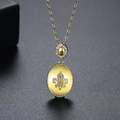 Cubic Zirconia & 18K Gold-Plated Fleur-De-Lis Oval Pendant Necklace