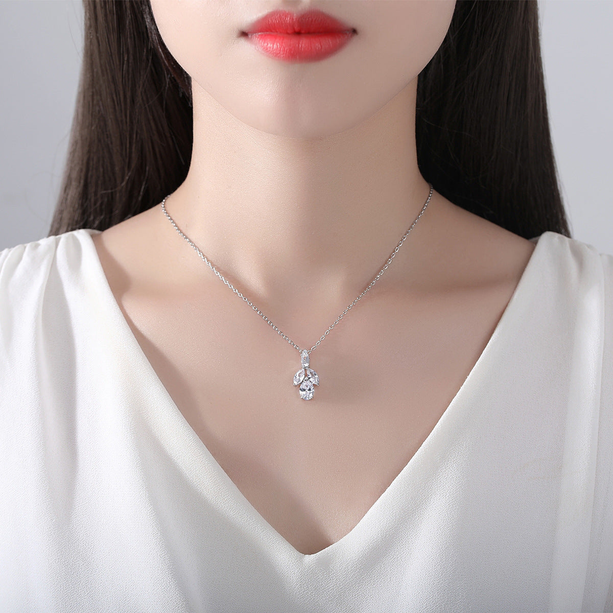 Crystal and Cubic Zirconia Botany Pendant Necklace, pendant necklace for women, elegant gift for her, lifestyle look