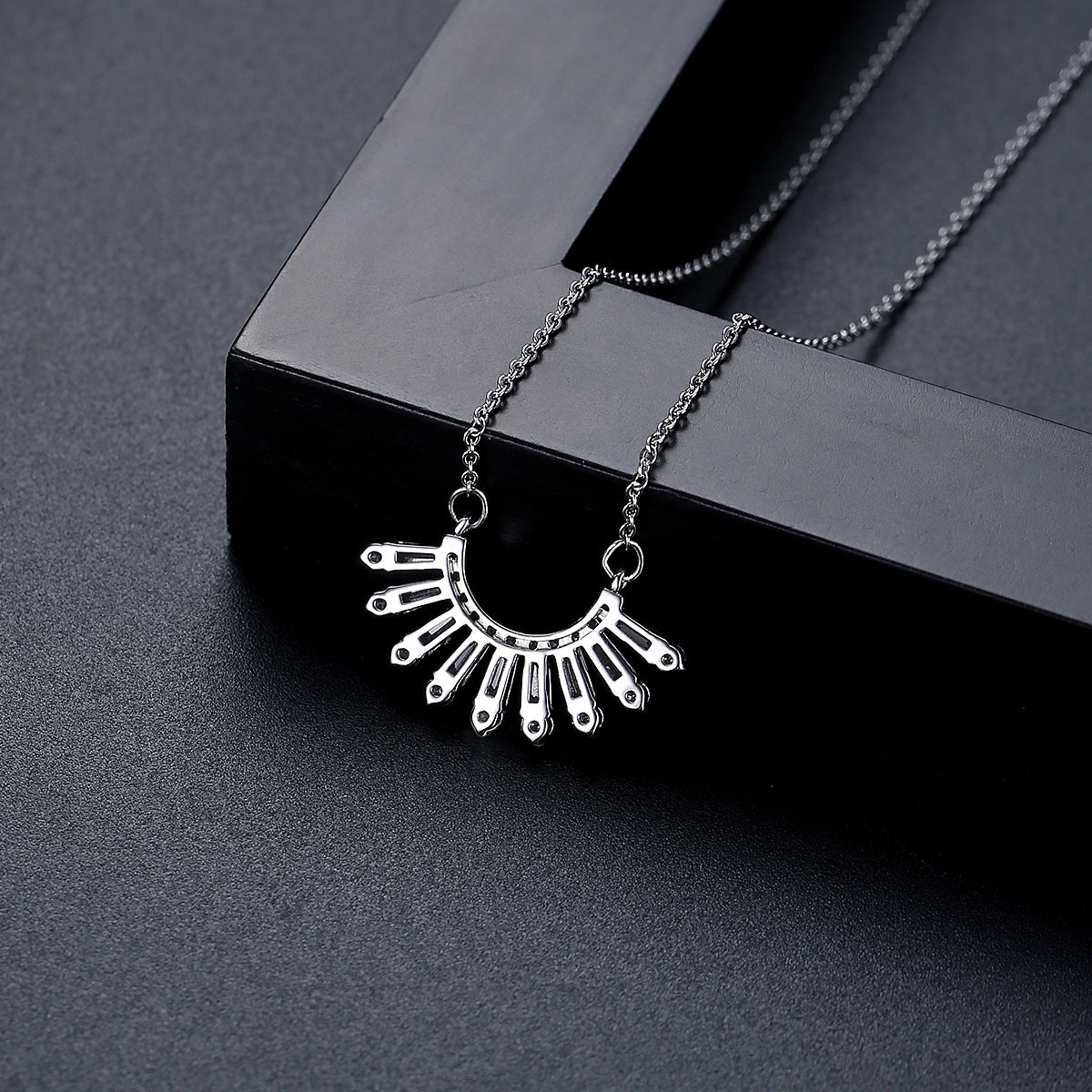Crystal and Cubic Zirconia Fan Pendant Necklace, pendant necklace for women, elegant gift for her, detail close-up