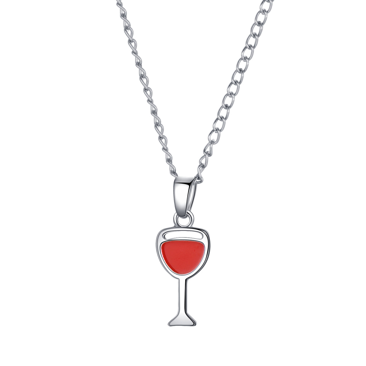 Red Enamel and Silver-Plated Wine Cup Pendant Necklace, silver pendant necklace for women, elegant gift for her, styled look