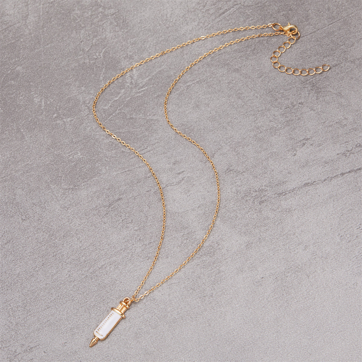 Enamel and 18K Gold-Plated Injector Pendant Necklace, gold pendant necklace for women, botanical inspired, detail close-up