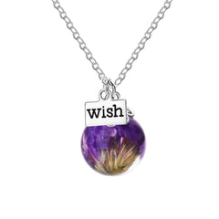 Purple Forget-Me-Not & Silver-Plated 'Wish' Pendant Necklace