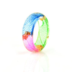 Pink & Blue Dried Flower Veins Band Ring
