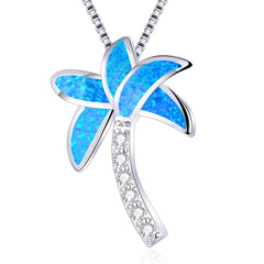 Blue Opal & Cubic Zirconia Palm Tree Pendant Necklace