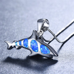 Blue Opal & Silver-Plated Shark Pendant Necklace