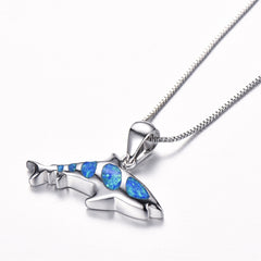Blue Opal & Silver-Plated Shark Pendant Necklace