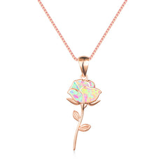 Opal & 18K Rose Gold-Plated Rose Pendant Necklace