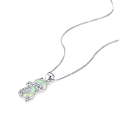 White Opal & Cubic Zirconia Cat Pendant Necklace