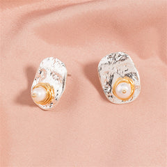 Pearl & Two Tone Entangled Stud Earrings