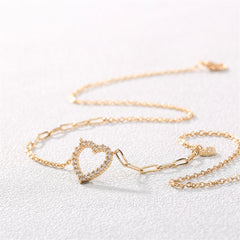 Cubic Zirconia & 18K Gold-Plated Open Heart Pendant Necklace