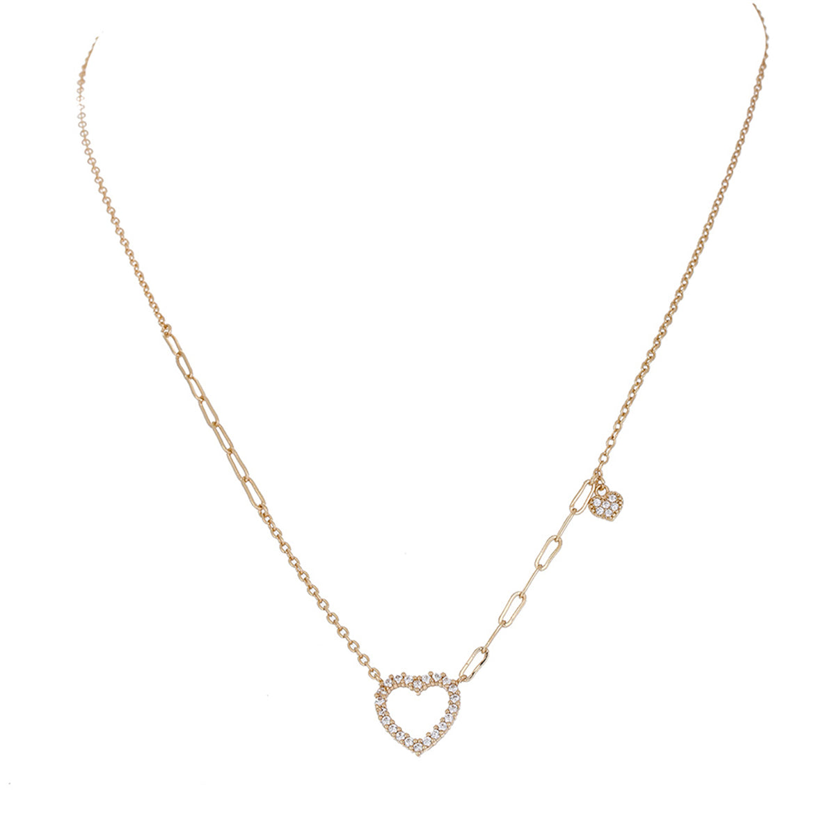 Cubic Zirconia and 18K Gold-Plated Open Heart Pendant Necklace, gold pendant necklace for women, styled look