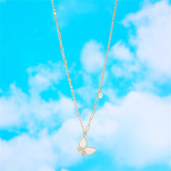 Cubic Zirconia & Acrylic 18K Gold-Plated Butterfly Pendant Necklace