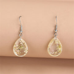 White Flower & Silver-Plated Baby'S Breath Teardrop Earrings
