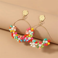 Teal Howlite & Pearl 18K Gold-Plated Hoop Earrings