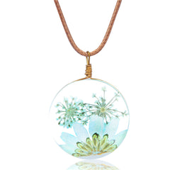 Gypsophila & Blue Mum 18K Gold-Plated Pendant Necklace