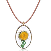 Yellow Mum Oval Pendant Necklace