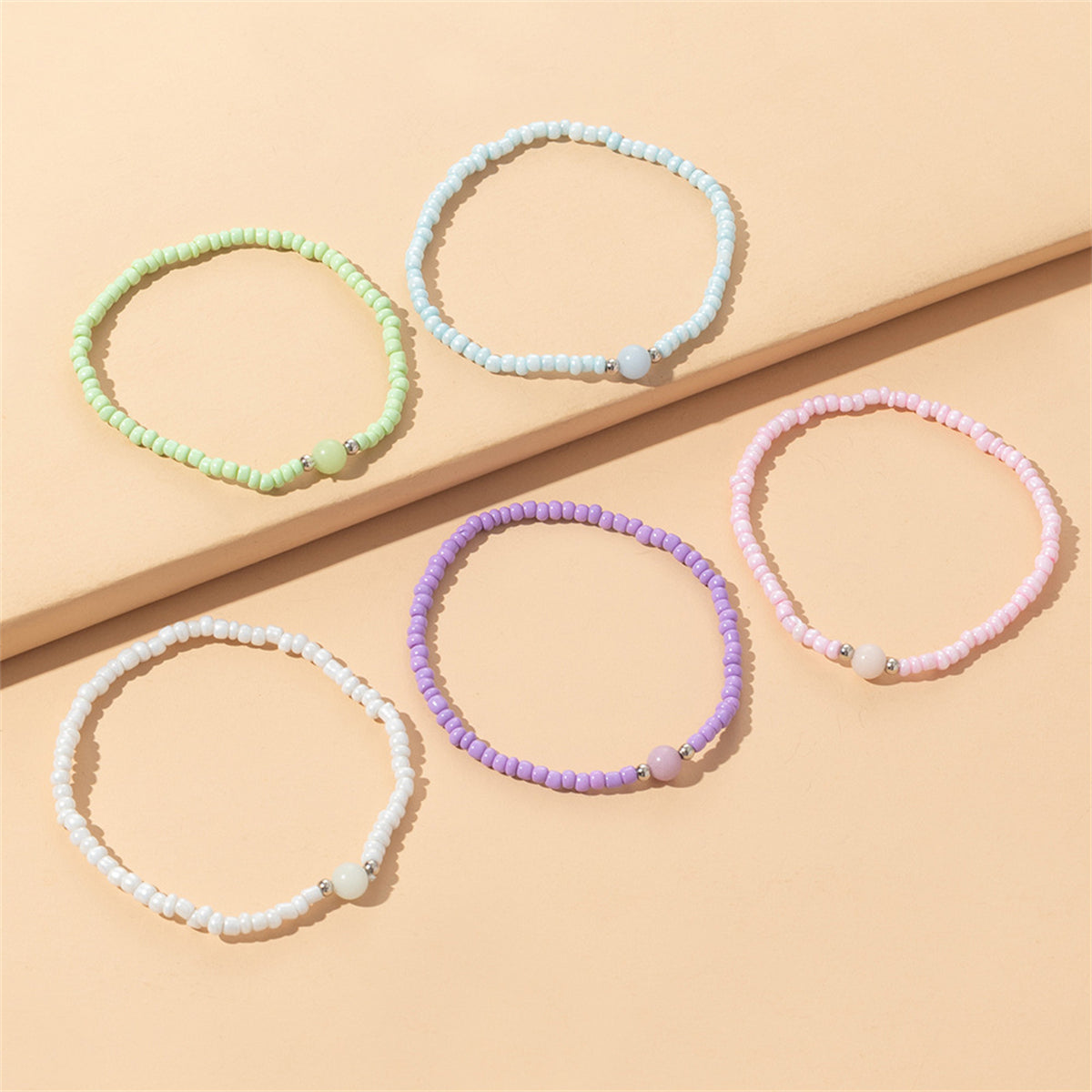 Pink and Mint Beaded Stretch Bracelet Set, bracelet for women, everyday style, styled look