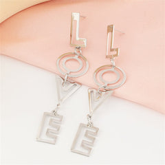 Silver-Plated 'Love' Openwork Drop Earrings