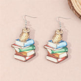 Vibrant Wood Watercolor Owl Book Drop Earrings