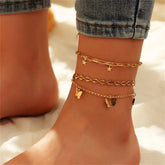 18K Gold-Plated Star & Butterfly Three-Piece Adjustable Anklet Set