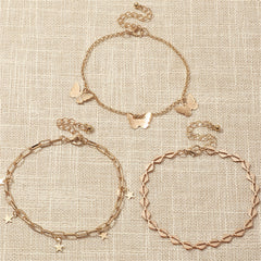 18K Gold-Plated Star & Butterfly Three-Piece Adjustable Anklet Set