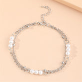 Pearl & Silver-Plated Layered Anklet