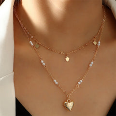 Pearl & 18K Gold-Plated Heart Pendant Layered Necklace