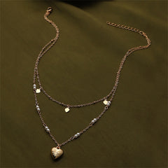 Pearl & 18K Gold-Plated Heart Pendant Layered Necklace