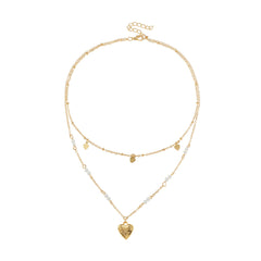 Pearl & 18K Gold-Plated Heart Pendant Layered Necklace