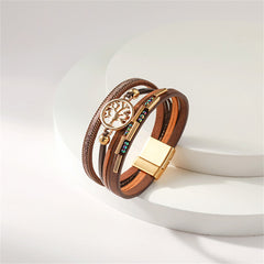 Cubic Zirconia & Brown Polystyrene 18K Gold-Plated Layered Tree Charm Bracelet