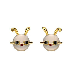 Quartz & 18K Gold-Plated Rabbit Stud Earrings