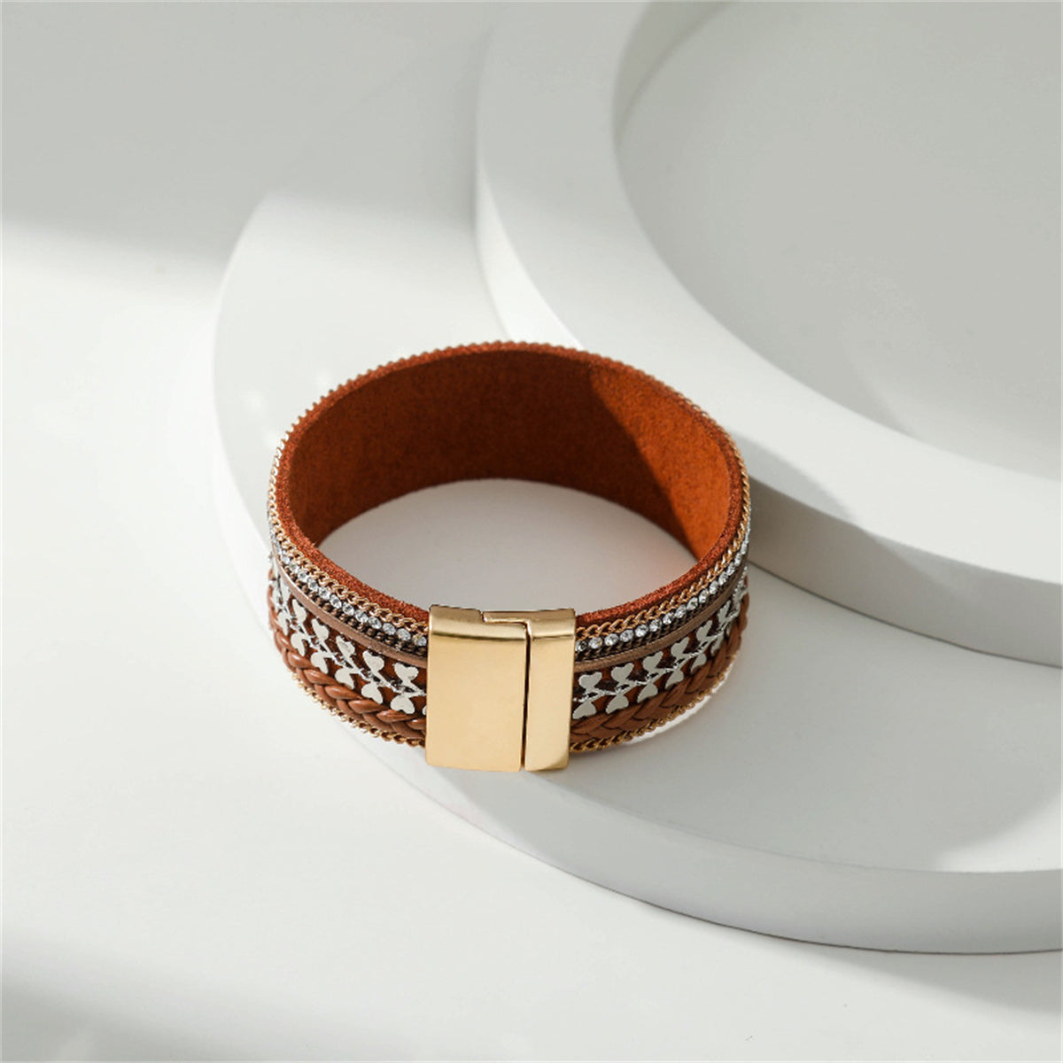 Cubic Zirconia and Brown Polystyrene Two-Tone Curb-Chain Heart Bangle, bracelet for women, lifestyle look