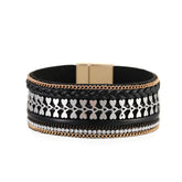 Cubic Zirconia & Black Polystyrene Two-Tone Curb-Chain Heart Bangle