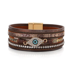 Brown Polystyrene & Cubic Zirconia 18K Gold-Plated Eye Layered Bracelet